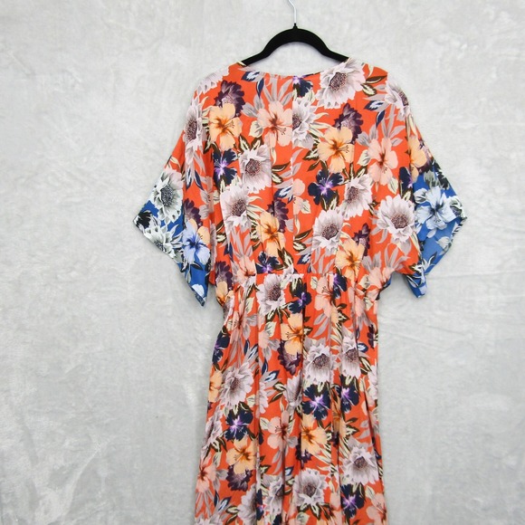 Johnny Was Jade Dress Large Deepika Tie Front Midi Floral Silky Orange Womens - Picture 6 of 16